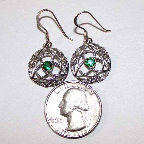 Sterling Silver Green Glass Celtic Knot Earrings - Picture 3 of 4